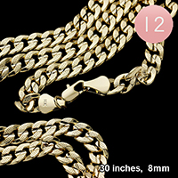 12PCS - 30 INCH, 8mm Gold Plated Concave Textured Cuban Chain Necklaces