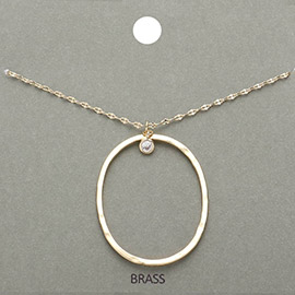 -O- Monogram Brass Metal Pendant Necklace