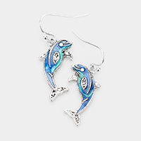 Enamel Metal Dolphin Dangle Earrings