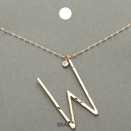 -W- Monogram Brass Metal Pendant Necklace