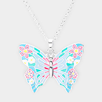 Enamel Butterfly Pendant Necklace