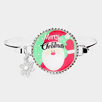 Santa Claus Print Snowflake Charm Hinged Hook Bracelet