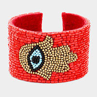 Hamsa Hand Accented Beaded Cuff Bracelet