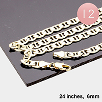 12PCS - 24 INCH, 6mm Gold Plated Mariner Chain Metal Necklaces