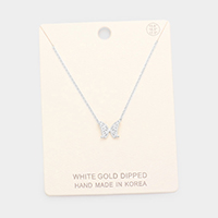 White Gold Dipped Metal Butterfly Pendant Necklace