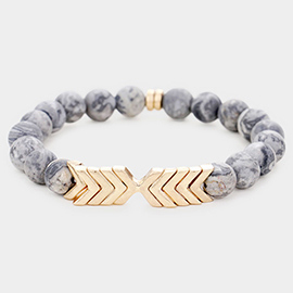 Semi Precious Ball Beaded Chevron Stretch Bracelet
