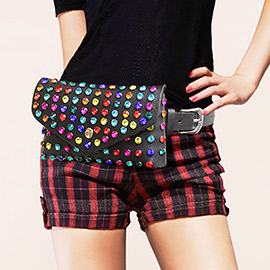 Studded Faux Leather Fanny Pack / Belt / Clutch Bag