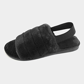 Fuzzy Faux Fur Elastic Slingback Strap Indoor Slide Slippers