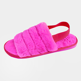 Fuzzy Faux Fur Elastic Slingback Strap Indoor Slide Slippers