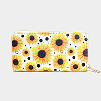 Sunflower Print Long Zipper Wallet