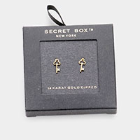 Secret Box _ 14K Gold Dipped CZ Clover Key Stud Earrings