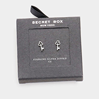 Secret Box _ Sterling Silver Dipped CZ Clover Key Stud Earrings