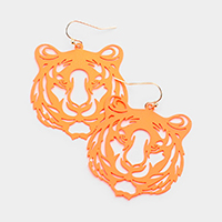Brass Metal Cut Out Tiger Dangle Earrings