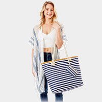 Stripe Print Beach Tote Bag