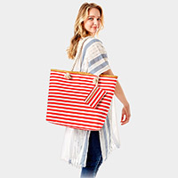 Stripe Print Beach Tote Bag