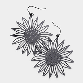 Brass Metal Sunflower Dangle Earrings