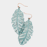 Brass Metal Cut Out Leaf Dangle Earrings