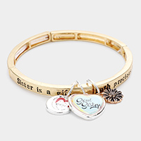 Sister is a gift, both precious and rare...Message Charm Stretch Bracelet