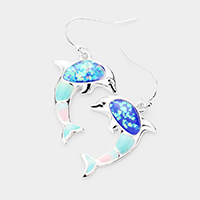 Glitter Enamel Metal Dolphin Dangle Earrings