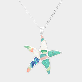 Glittered Metal Starfish Pendant Necklace