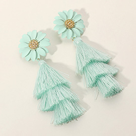 Flower Triple Layered Tassel Dangle Earrings