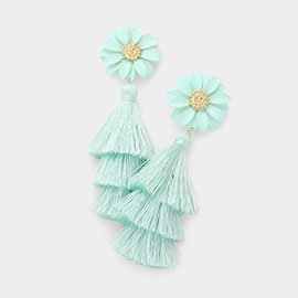 Flower Triple Layered Tassel Dangle Earrings