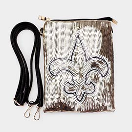 Fleur de Lis Accented Sequin Crossbody Bag