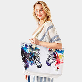 Zebra Print Beach Tote Bag