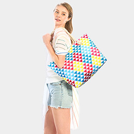 Geometric Print Beach Tote Bag