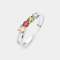 Rhodium Plated CZ Colorful Round Ring