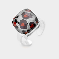Leopard Pattern Square Stone Adjustable Ring