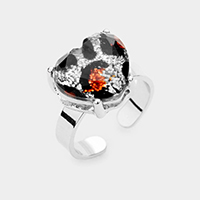 Glitter Leopard Pattern Heart Stone Adjustable Ring