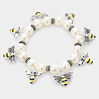 Pearl Enamel Honey Bee Stretch Bracelet