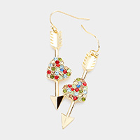 Rhinestone Embellished Heart Arrow Dangle Earrings