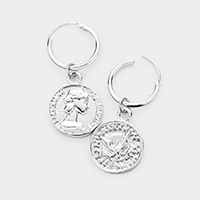 Endless Hoop Metal Coin Dangle Earrings