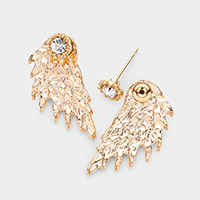 Round Stone Accented Metal Wing Earrings