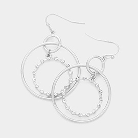 Rhinestone Embellished Geometric Open Metal Layered Earrings