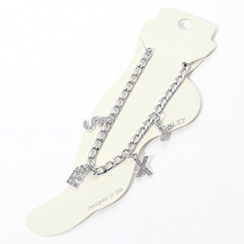 SEXY Rhinestone Embellished Charm Message Anklet
