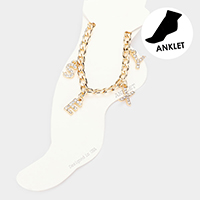 SEXY Rhinestone Embellished Charm Message Anklet
