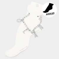 GLAM Rhinestone Embellished Charm Station Message Anklet