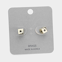 Star Accented Brass Metal Dice Stud Earrings