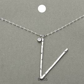 -V- Monogram Brass Metal Pendant Necklace