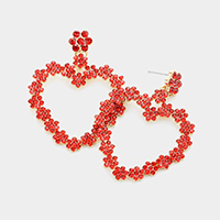 Rhinestone Flower Cluster Open Heart Dangle Earrings