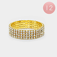 12PCS - 4Rows Round Stone Stretch Bracelets
