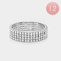 12PCS - 4Rows Round Stone Stretch Bracelets