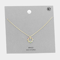 Stone Trim Brass Metal Open Heart Pendant Necklace