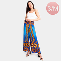 Greek Print Slit Wide Leg Palazzo Pants