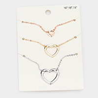 3PCS - Metal Heart Pendant Necklaces