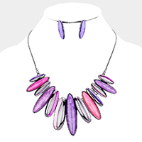 Colored Metal Marquise Stone Statement Necklace