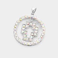 Round Stone Embellished Cut Out Cross Pendant